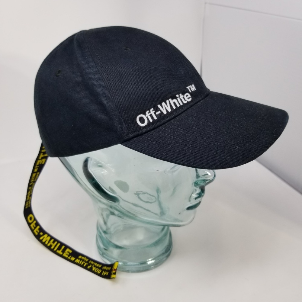 Off-White Black Baseball Cap Hat caution tape yellow virgil Supreme Authentic